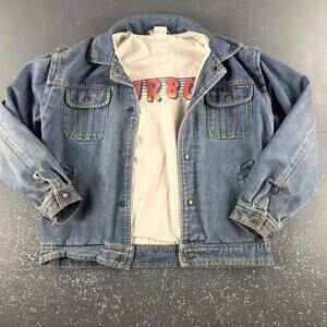 VTG London Fog Jean Jacket Boys (14) Large Blue Denim Turbo Lining Y2K